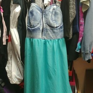 Strapless blue jean dress